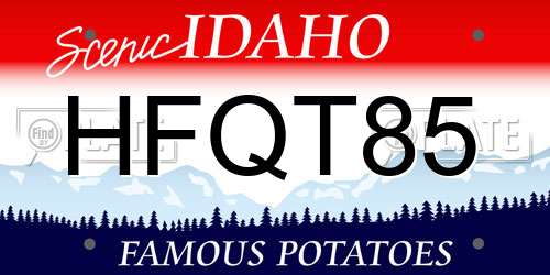 HFQT85 Idaho License Plate