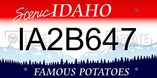 IA2B647 Idaho License Plate