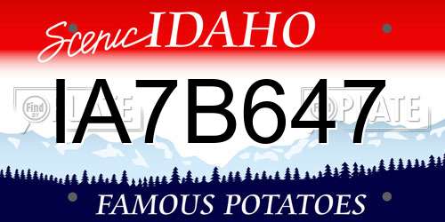 IA7B647 Idaho License Plate