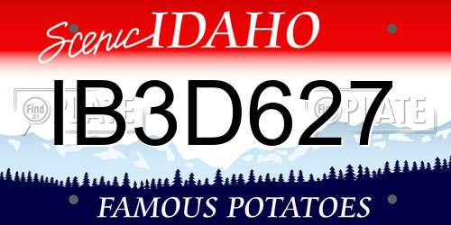 IB3D627 Idaho License Plate