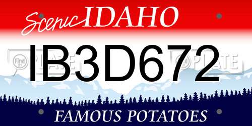 IB3D672 Idaho License Plate