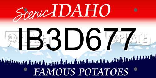 IB3D677 Idaho License Plate