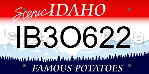 IB3O622 Idaho License Plate