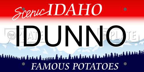 IDUNNO Idaho License Plate