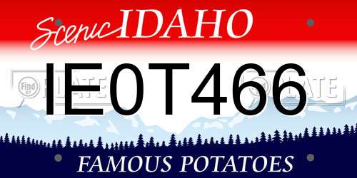 IE0T466 Idaho License Plate