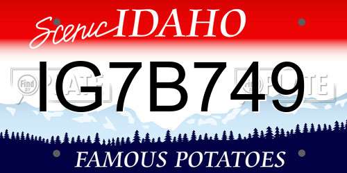 IG7B749 Idaho License Plate