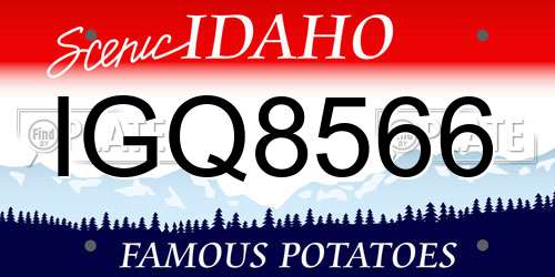 IGQ8566 Idaho License Plate