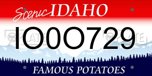 IO0O729 Idaho License Plate