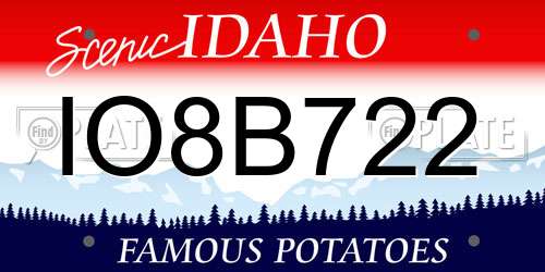 IO8B722 Idaho License Plate