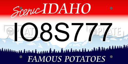 IO8S777 Idaho License Plate