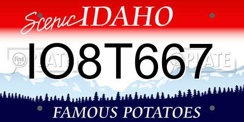 IO8T667 Idaho License Plate