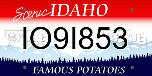 IO9I853 Idaho License Plate