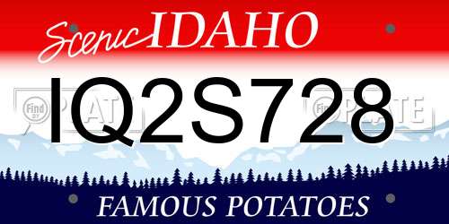 IQ2S728 Idaho License Plate
