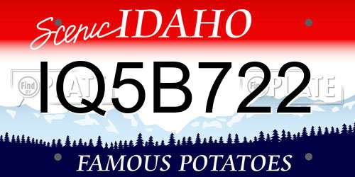 IQ5B722 Idaho License Plate