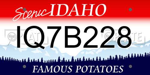 IQ7B228 Idaho License Plate