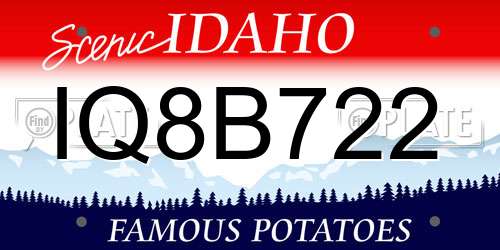 IQ8B722 Idaho License Plate