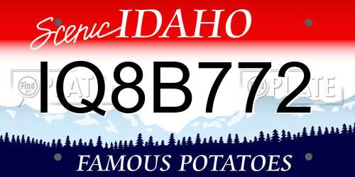 IQ8B772 Idaho License Plate