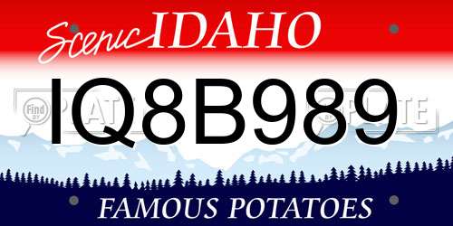 IQ8B989 Idaho License Plate