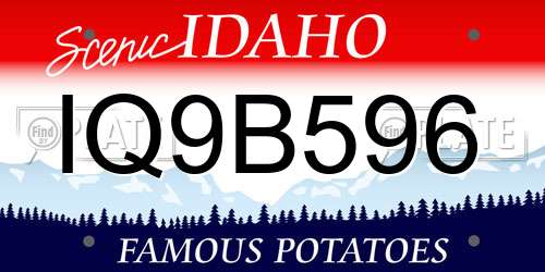 IQ9B596 Idaho License Plate