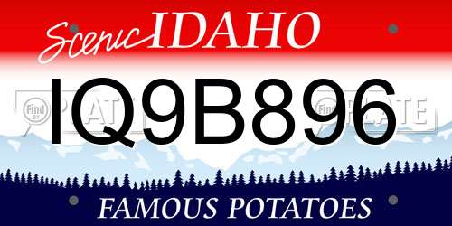 IQ9B896 Idaho License Plate