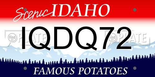 IQDQ72 Idaho License Plate