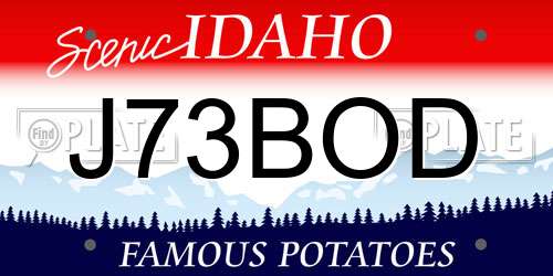 J73BOD Idaho License Plate