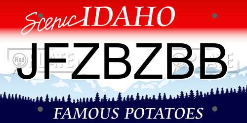 JFZBZBB Idaho License Plate