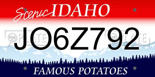 JO6Z792 Idaho License Plate