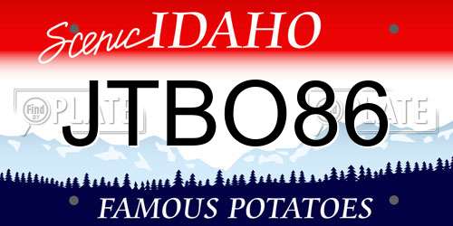 JTBO86 Idaho License Plate