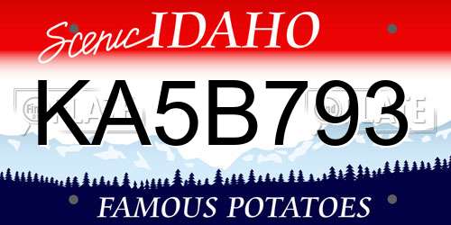 KA5B793 Idaho License Plate