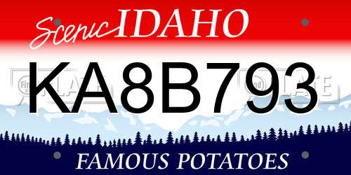 KA8B793 Idaho License Plate