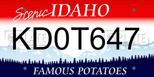 KD0T647 Idaho License Plate