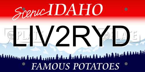 LIV2RYD Idaho License Plate