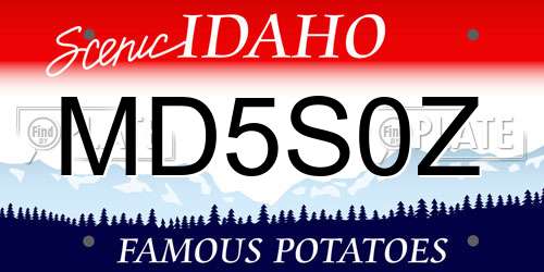 MD5S0Z Idaho License Plate