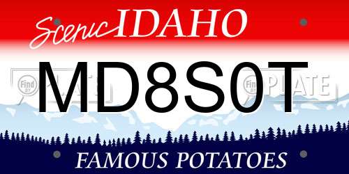 MD8S0T Idaho License Plate