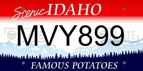 MVY899 Idaho License Plate