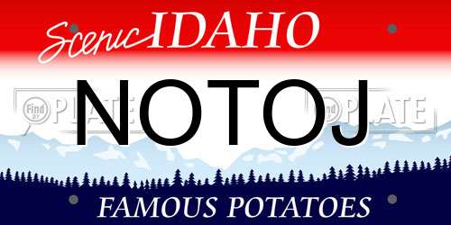 NOTOJ Idaho License Plate