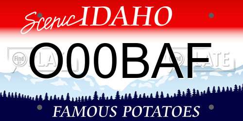 O00BAF Idaho License Plate