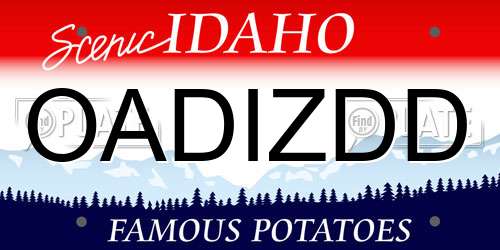 OADIZDD Idaho License Plate