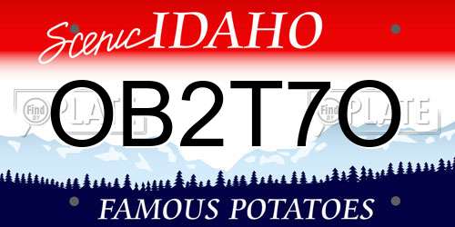 OB2T7O Idaho License Plate
