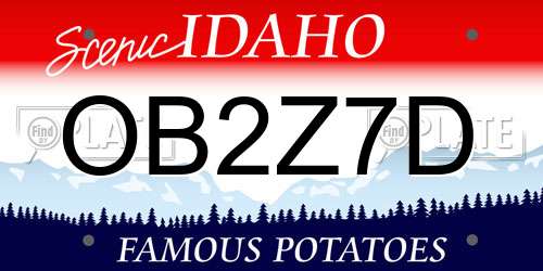 OB2Z7D Idaho License Plate