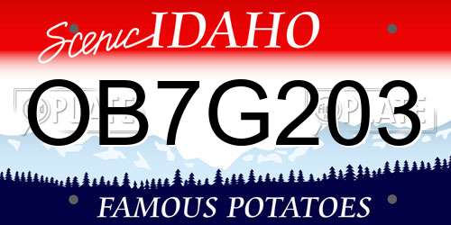OB7G203 Idaho License Plate
