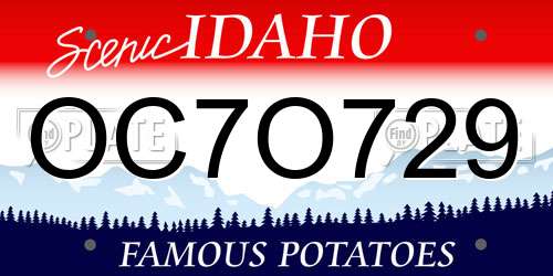 OC7O729 Idaho License Plate