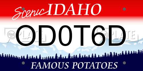 OD0T6D Idaho License Plate