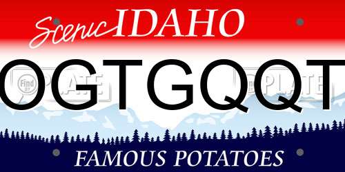 OGTGQQT Idaho License Plate