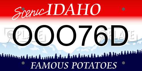 OOO76D Idaho License Plate