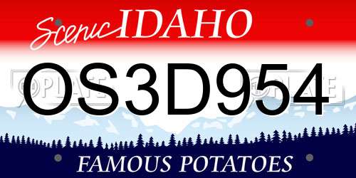 OS3D954 Idaho License Plate