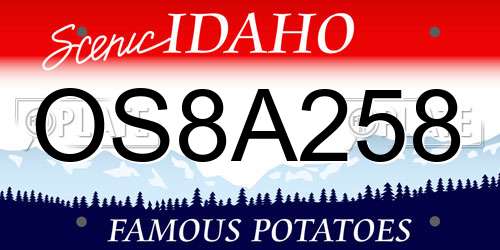 OS8A258 Idaho License Plate