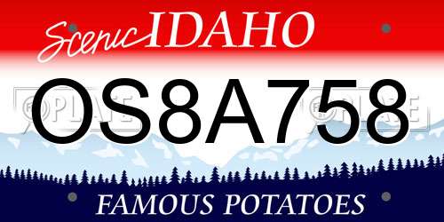 OS8A758 Idaho License Plate