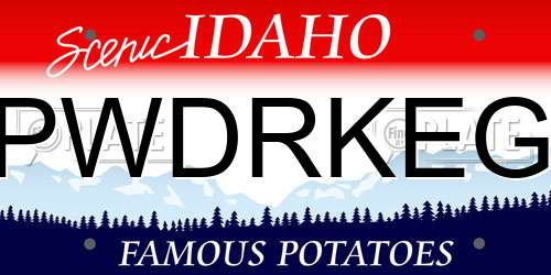 PWDRKEG Idaho License Plate